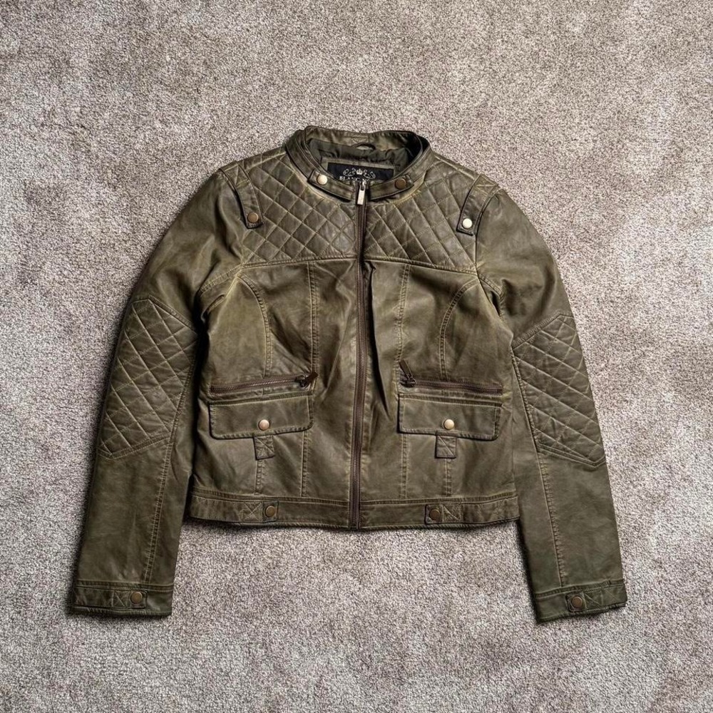 BLANC NOIR OVERDYED FAUX LEATHER QUILTED MOTO JACKET